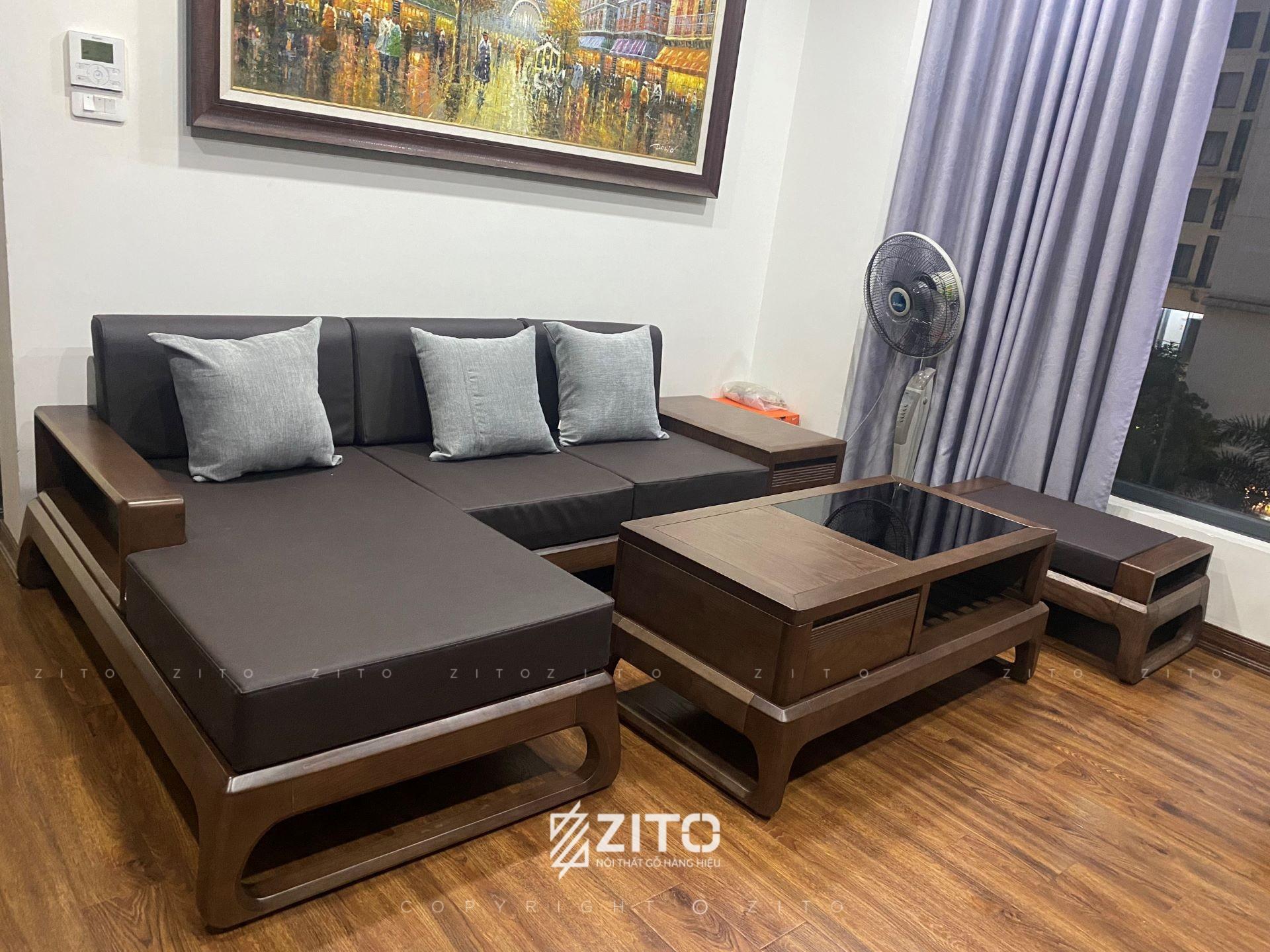 thực tế sofa gỗ chữ L ZG 155 mini chung cư